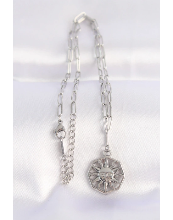316L Çelik Zincir Gümüş Renk Güneş Kolye