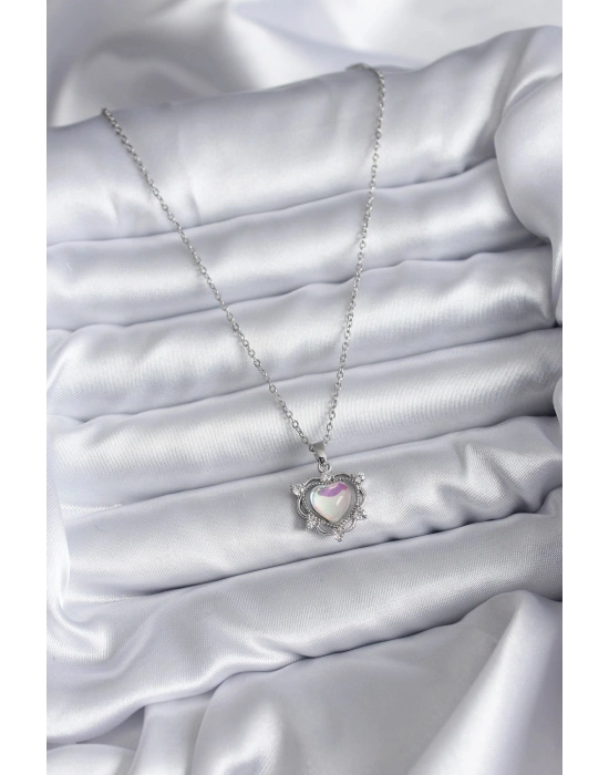 316L Çelik Zincir Gümüş Renk Kalp Model Kadın Kolye