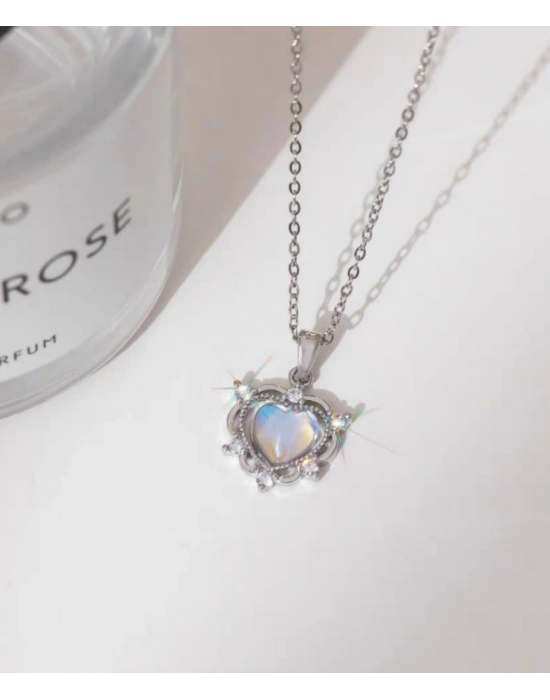 316L Çelik Zincir Gümüş Renk Kalp Model Kadın Kolye