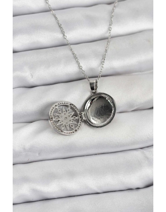 316L Çelik Zincir Gümüş Renk Kutup Yıldızı Kapaklı Model Kadın Kolye