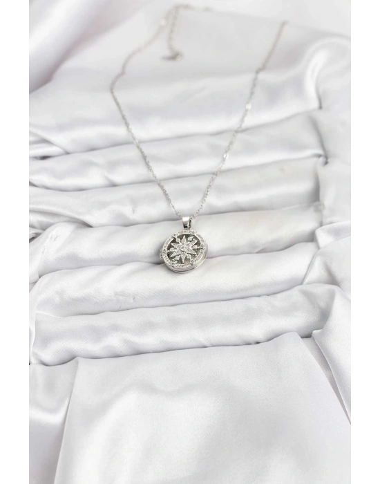 316L Çelik Zincir Gümüş Renk Kutup Yıldızı Kapaklı Model Kadın Kolye