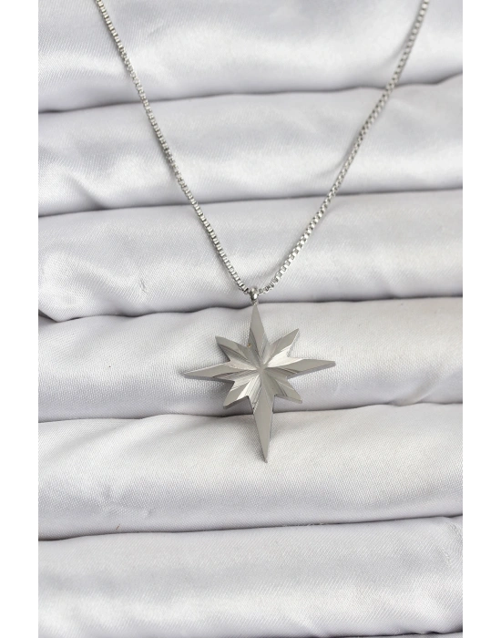 316L Çelik Zincir Gümüş Renk Kutup Yıldızı Model 60 cm Zincir Kadın Kolye