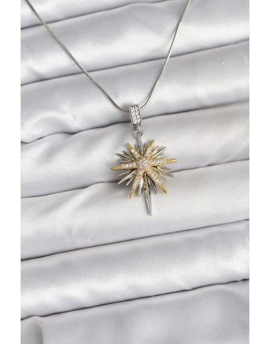 316L Çelik Zincir Gümüş Renk Kutup Yıldızı Model Kadın Kolye