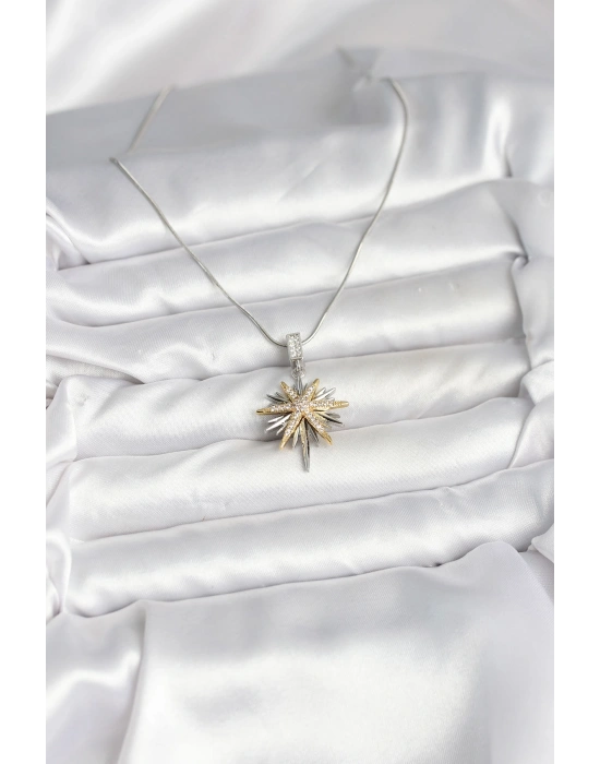 316L Çelik Zincir Gümüş Renk Kutup Yıldızı Model Kadın Kolye