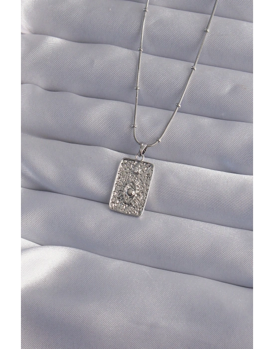 316L Çelik Zincir Gümüş Renk Lazer İşlemeli Göz Figür Tarot Kolye