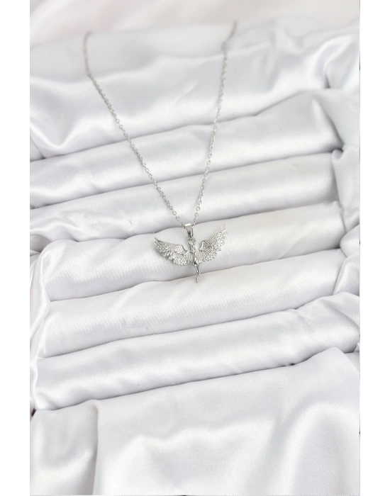 316L Çelik Zincir Gümüş Renk Melek Model Kadın Kolye