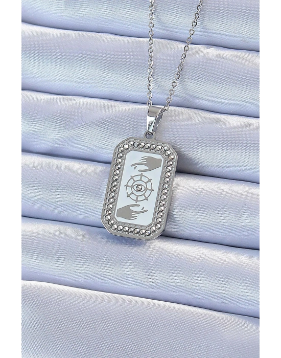 316L Çelik Zincir Gümüş Renk Mineli Zirkon Taşlı Göz Figür Tarot Kolye