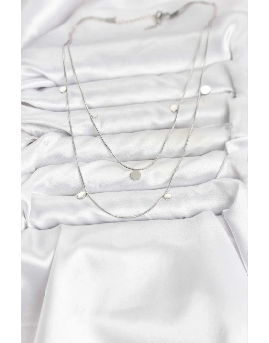 316L Çelik Zincir Gümüş Renk Pullu Kadın Kolye