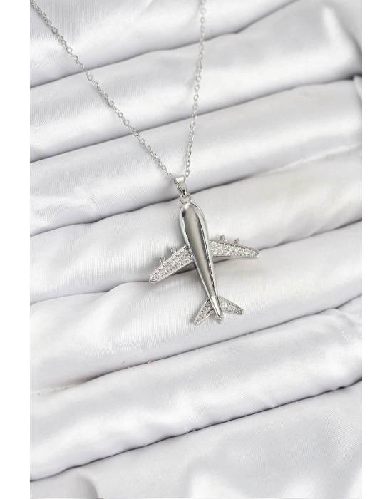 316L Çelik Zincir Gümüş Renk Uçak Model Kadın Kolye