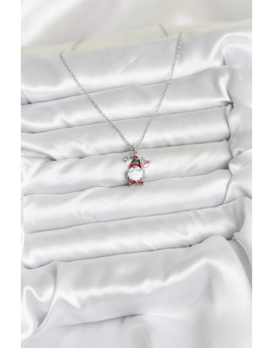 316L Çelik Zincir Gümüş Renk Yılbaşı Teması Kadın Kolye