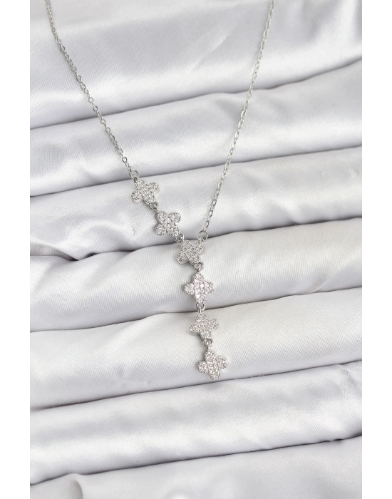 316L Çelik Zincir Gümüş Renk Yonca Model Kadın Kolye