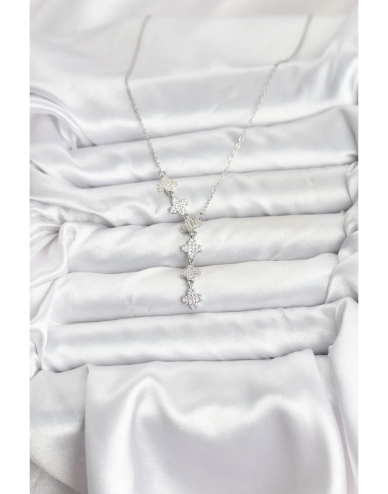 316L Çelik Zincir Gümüş Renk Yonca Model Kadın Kolye