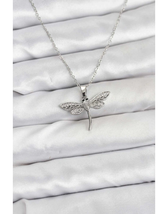 316L Çelik Zincir Gümüş Renk Yusufçuk Model Kadın Kolye