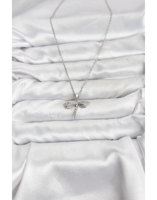 316L Çelik Zincir Gümüş Renk Yusufçuk Model Zirkon Taşlı Kadın Kolye