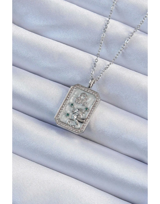 316L Çelik Zincir Gümüş Renk Zirkon Taşlı Aslan Figürlü Tarot Kolye