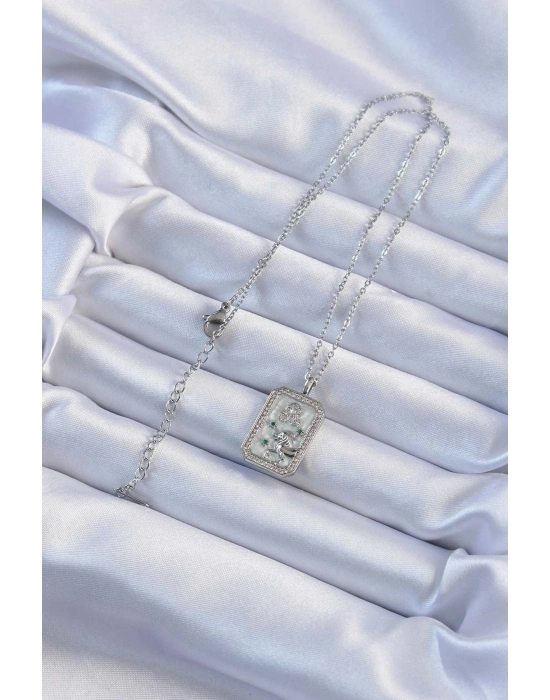 316L Çelik Zincir Gümüş Renk Zirkon Taşlı Aslan Figürlü Tarot Kolye