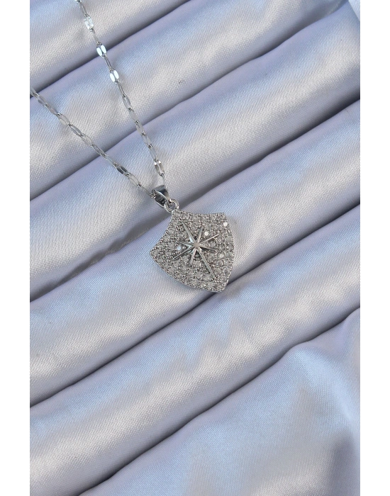 316L Çelik Zincir Gümüş Renk Zirkon Taşlı Kutup Yıldızı Kolye