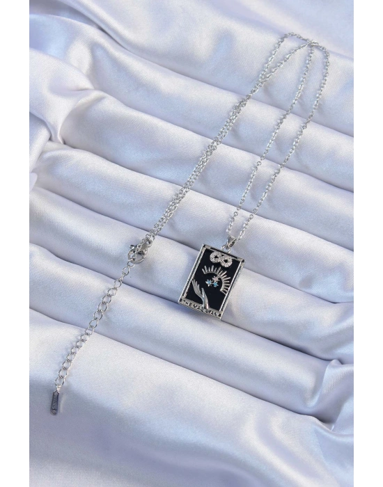 316L Çelik Zincir Gümüş Renk Zirkon Taşlı Sonsuzluk Figürlü Tarot Kolye