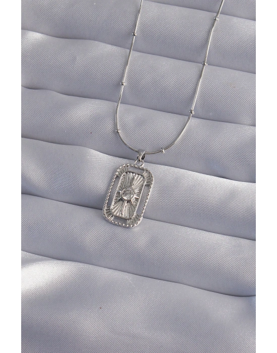 316L Çelik Zincir Gümüş Renk Zirkon Taşlı Tarot Kolye