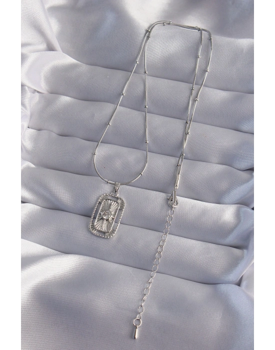 316L Çelik Zincir Gümüş Renk Zirkon Taşlı Tarot Kolye