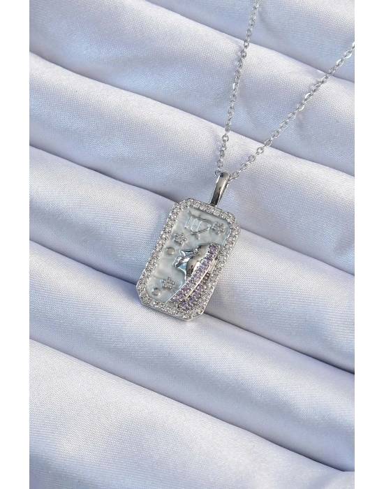 316L Çelik Zincir Gümüş Renk Zirkon Taşlı Yüz Figürlü Tarot Kolye