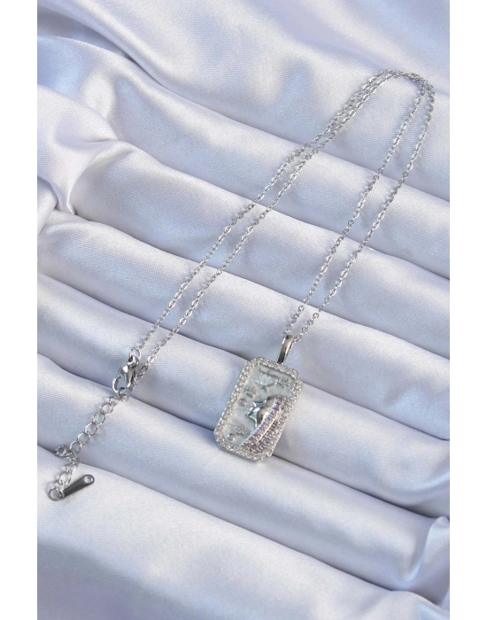 316L Çelik Zincir Gümüş Renk Zirkon Taşlı Yüz Figürlü Tarot Kolye