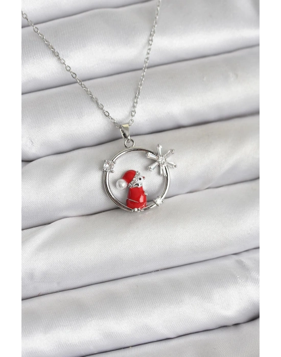 316L Çelik Zincir Gümüş Zirkon Taşlı Yılbaşı Tema Kadın Kolye