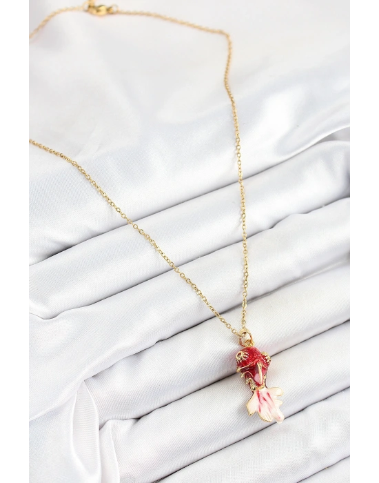 316L Çelik Zincir Kırmızı Balık Model Gold Renk Kadın Kolye