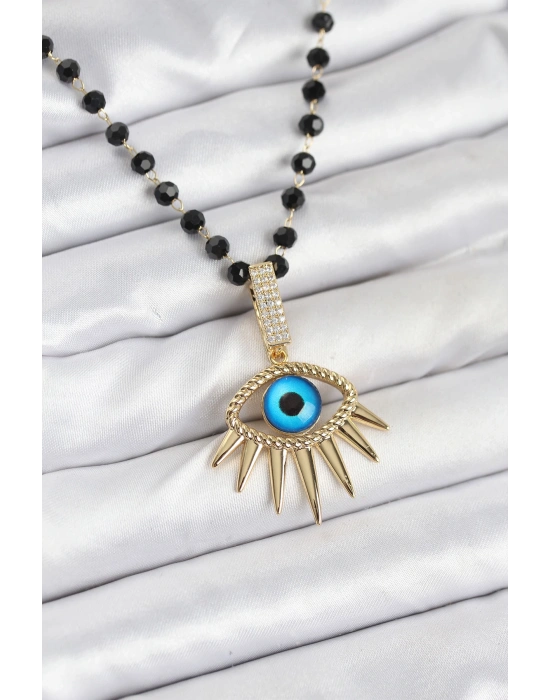 316L Çelik Zincir Kristal Boncuklu Göz Model Kadın Kolye