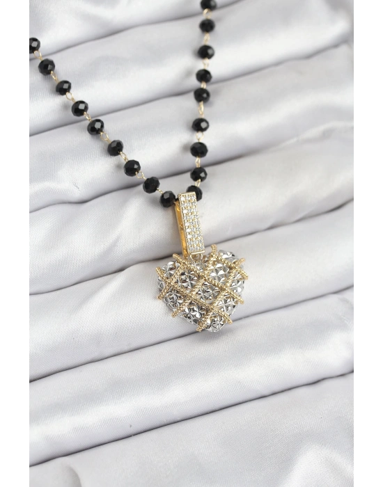 316L Çelik Zincir Kristal Boncuklu Kalpli Kadın Kolye