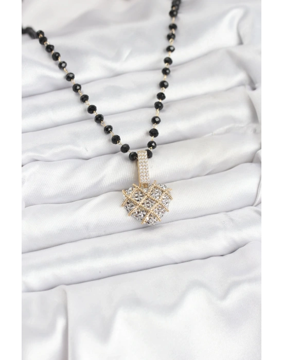 316L Çelik Zincir Kristal Boncuklu Kalpli Kadın Kolye