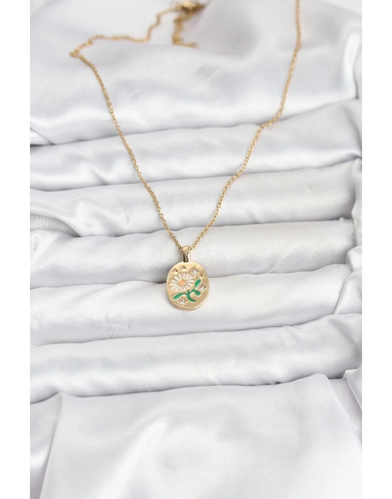 316L Çelik Zincir Papatya Figürlü Kadın Kolye