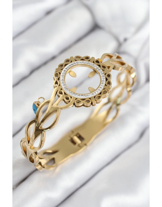 316L Çelik Zirkon Taşlı Çeyrek Takılabilir Gold Renk Kelepçe