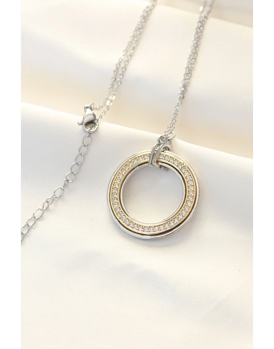 316L Çelik Zirkon Taşlı Çift Renkli Tifany Kolye