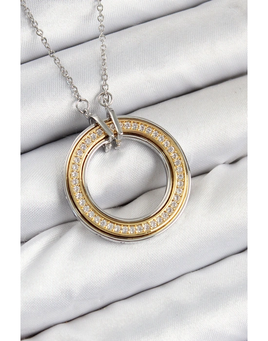 316L Çelik Zirkon Taşlı Dönen Daire Model Gold Ve Gümüş Renk Kadın Kolye