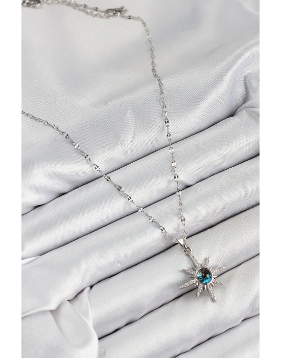 316L Çelik Zirkon Taşlı Kutup Yıldızı Model Gümüş Renk Kadın Kolye