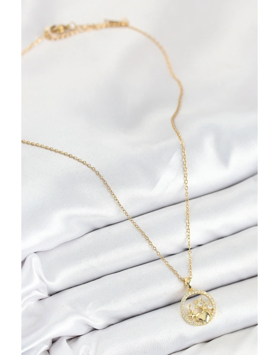 316L Çelik Zirkon Taşlı Yıldız Ve Kalp Model Gold Renk Kadın Kolye