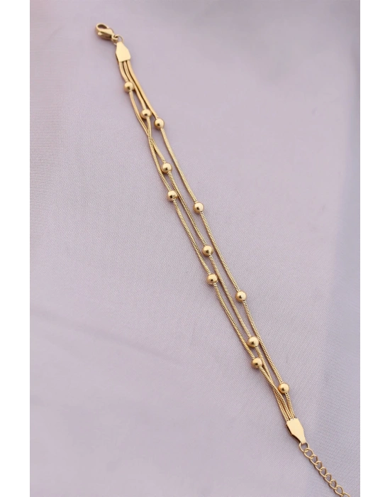 316L Kararmaz Çelik Gold Renk Top Zincirli Kadın Bileklik