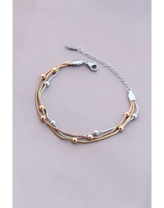 316L Kararmaz Çelik Gümüş Renk Top Zincirli Kadın Bileklik