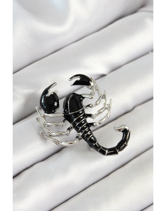 3D Siyah Akrep Figürlü Gümüş Renk Kadın Broş
