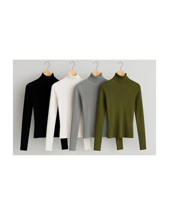 4 LÜ SET BALIKÇI YAKA KADIN KAŞKORSE İNCE KAZAK