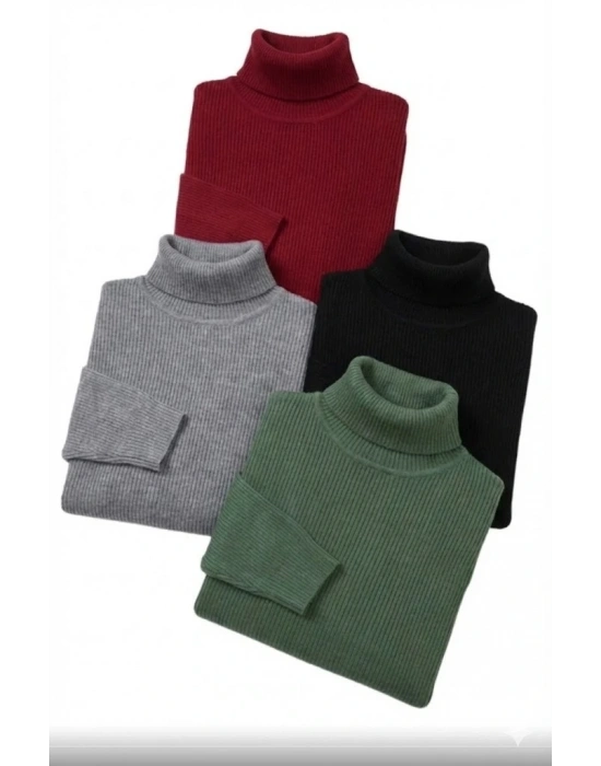 4lü Siyah, Bordo, Gri, Haki Unisex Kaşkorse Boğazlı Full Likralı Fitilli Body Kazak