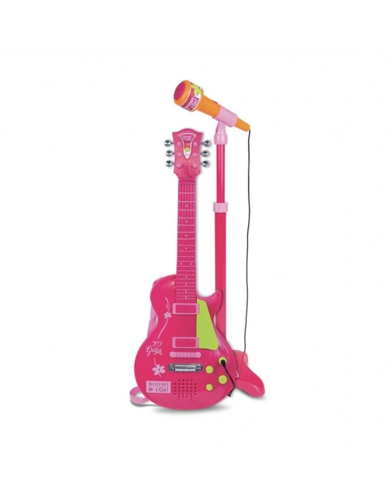 45872  Elektronik Gitar Ayaklı Mikrofon Müzik Seti Pembe -