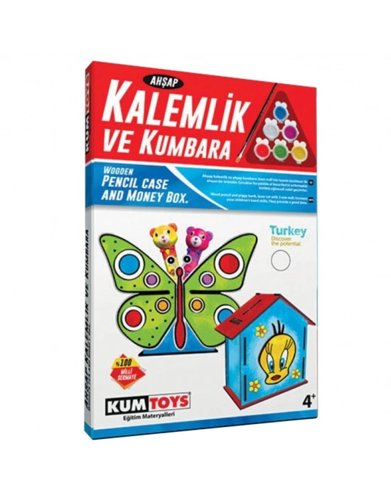5304 Ahşap Kalemlik ve Kumbara Seti