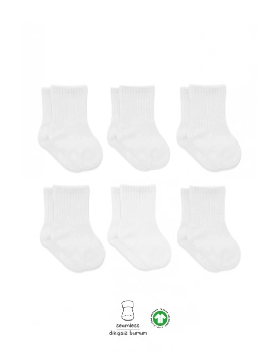 6Lı Basic Penye Soket Çorap 10101 Beyaz