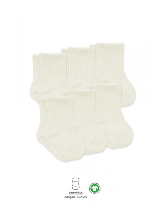 6Lı Basic Penye Soket Çorap 10101 Ekru