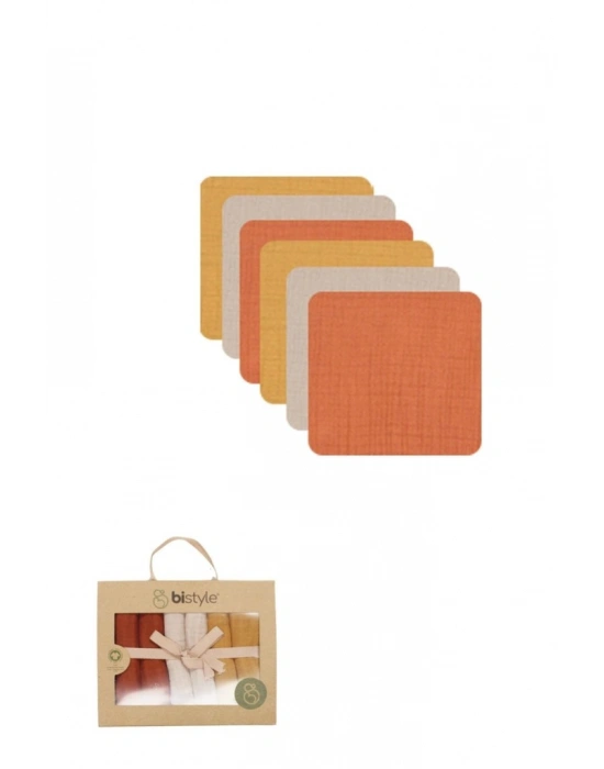 6lı Müslin Mendil 20x20 cm 90106 Kiremit Bej Hardal