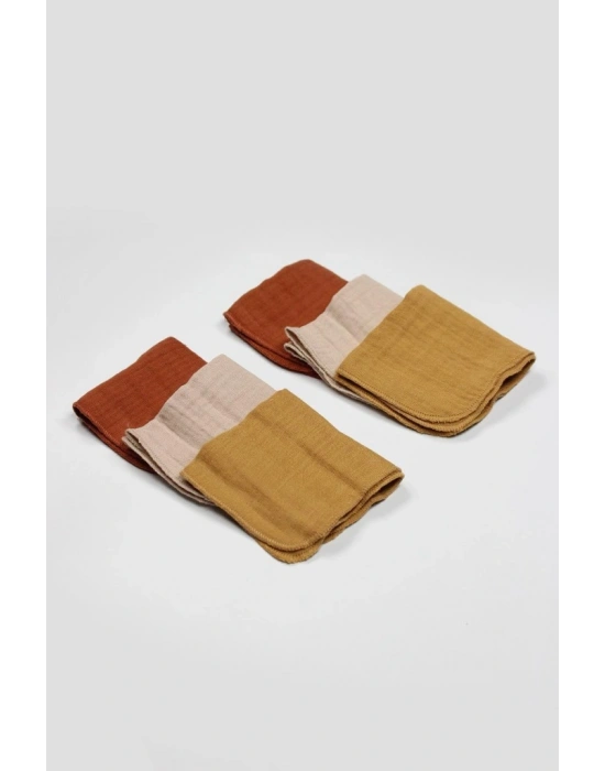 6lı Müslin Mendil 20x20 cm 90106 Kiremit Bej Hardal
