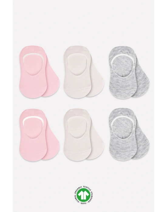 6Lı Silikonlu Babet Penye Çorap 30101 Pembe Ekru Gri