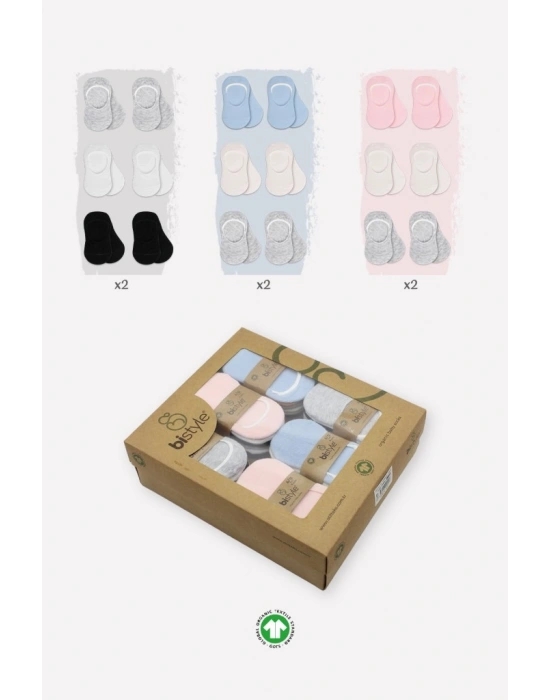 6Lı Silikonlu Babet Penye Çorap 30101 Pembe Ekru Gri